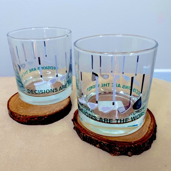 Golf Whiskey Glasses Set, Barware, Set of 2, Decisions are the Worst, NWT - Picture 8 of 8